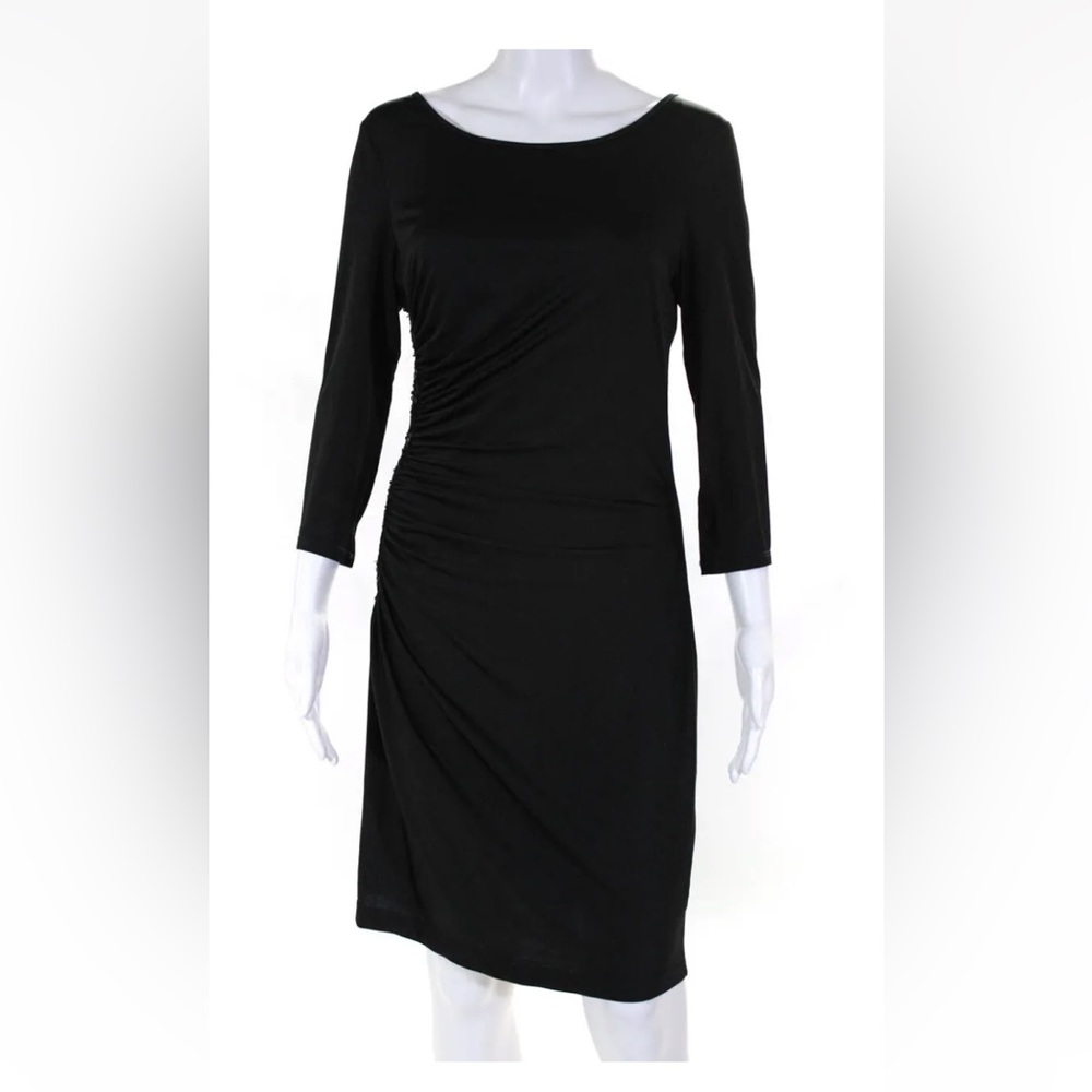 Marc New York Womens Sequins Round Neck 3/4 Sleeve Ruched Mini Dress Black Small